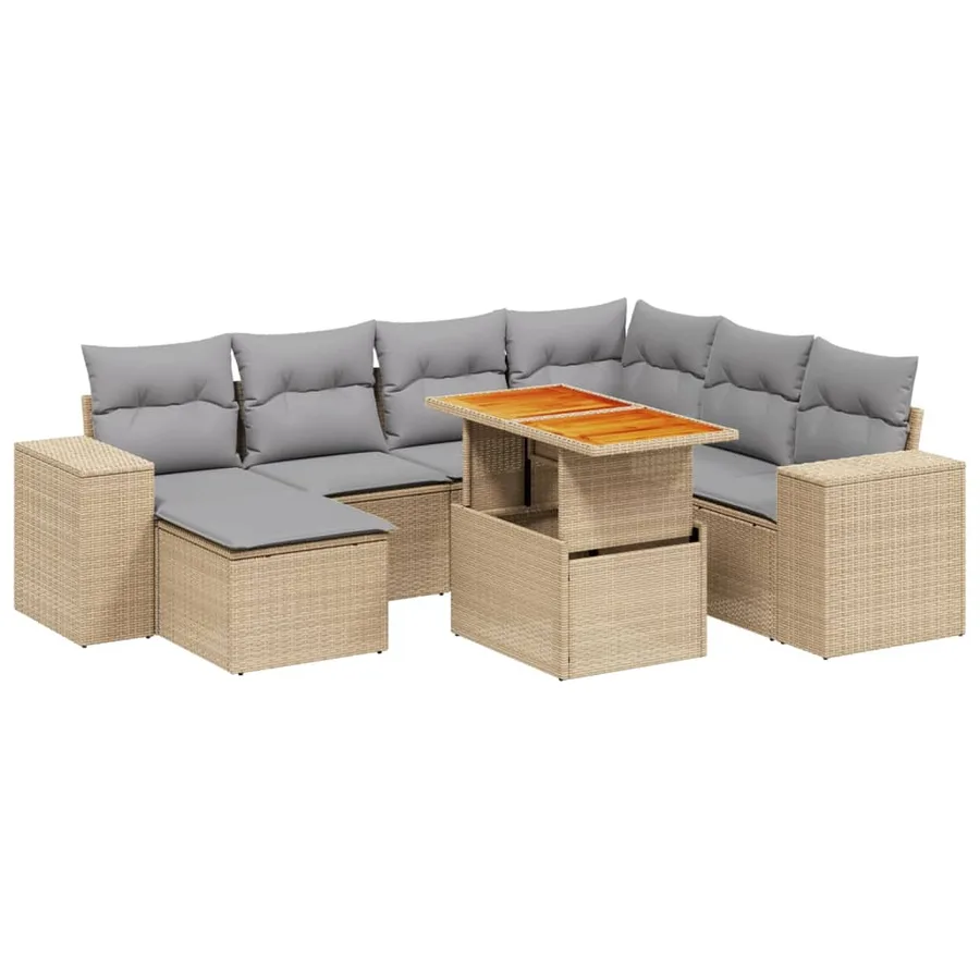 Salon de jardin avec coussins 8 pcs beige résine tressée - 2