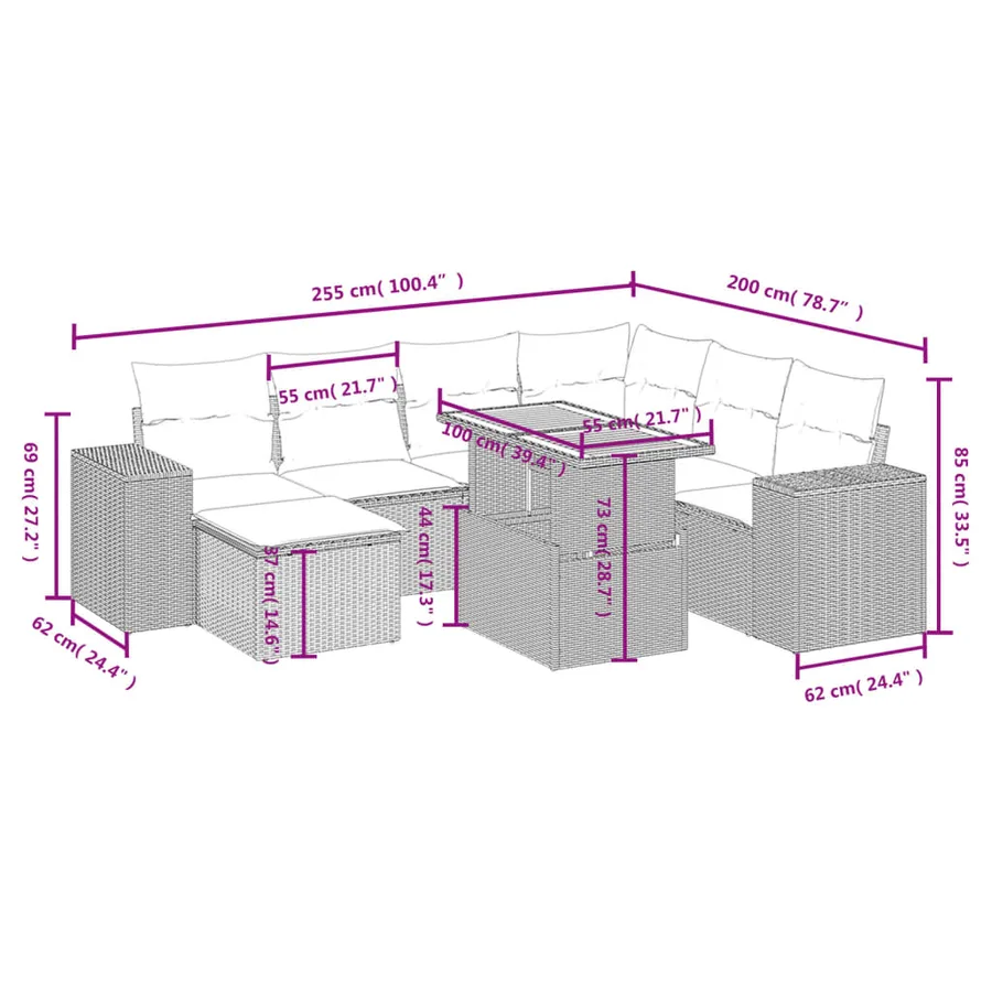 Salon de jardin avec coussins 8 pcs beige résine tressée - 3