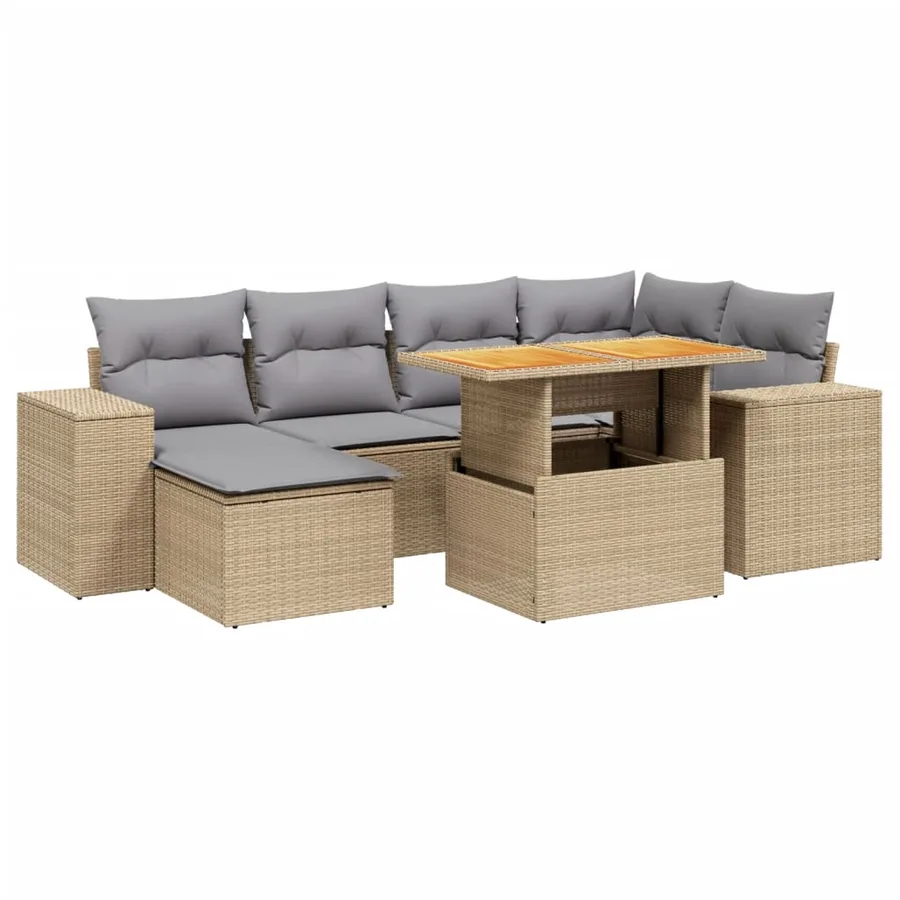 Salon de jardin avec coussins 7 pcs beige résine tressée - 2