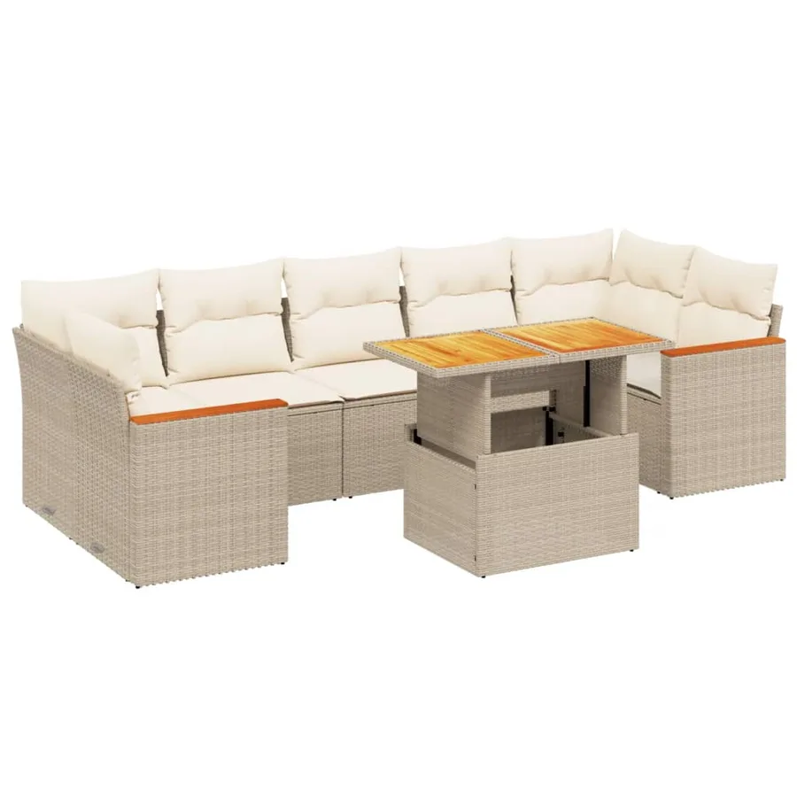 Salon de jardin avec coussins 8 pcs beige résine tressée - 2