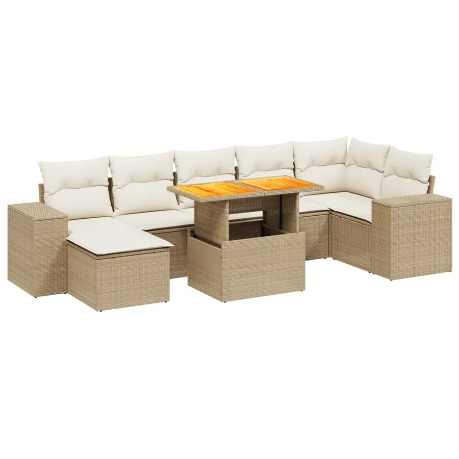 Salon de jardin avec coussins 8 pcs beige résine tressée - 2