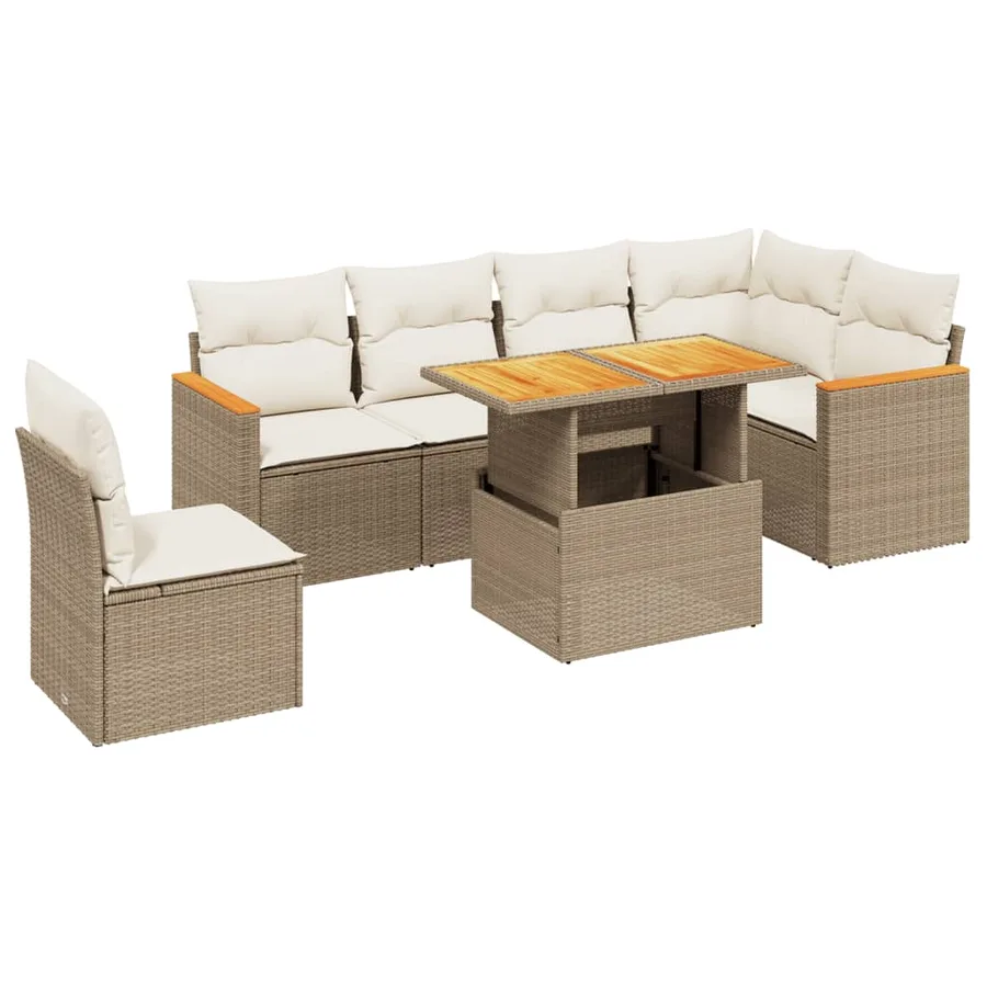 Salon de jardin avec coussins 7 pcs beige résine tressée - 2