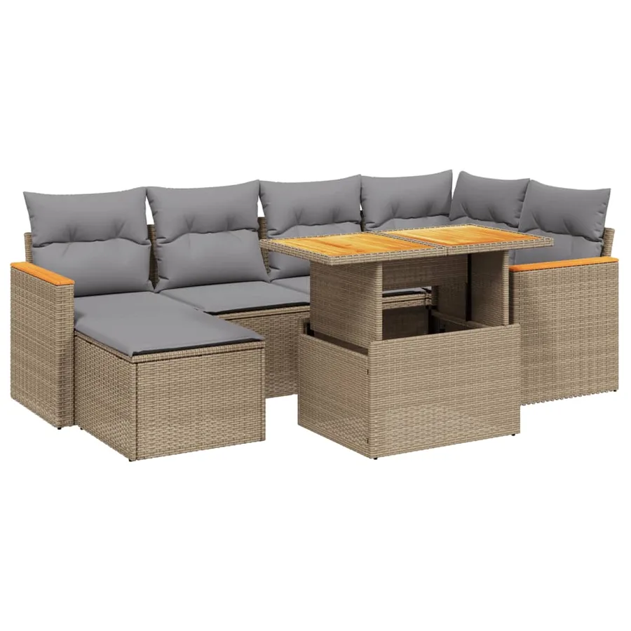 Salon de jardin avec coussins 7 pcs beige résine tressée - 2
