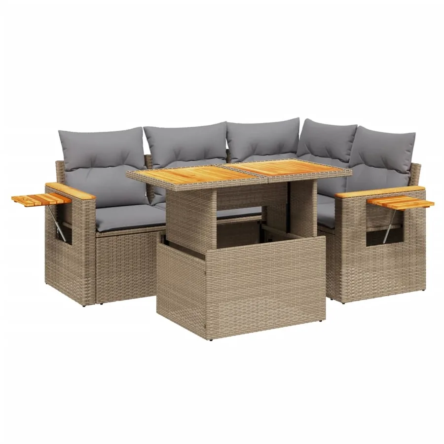 Salon de jardin avec coussins 5 pcs beige résine tressée - 2