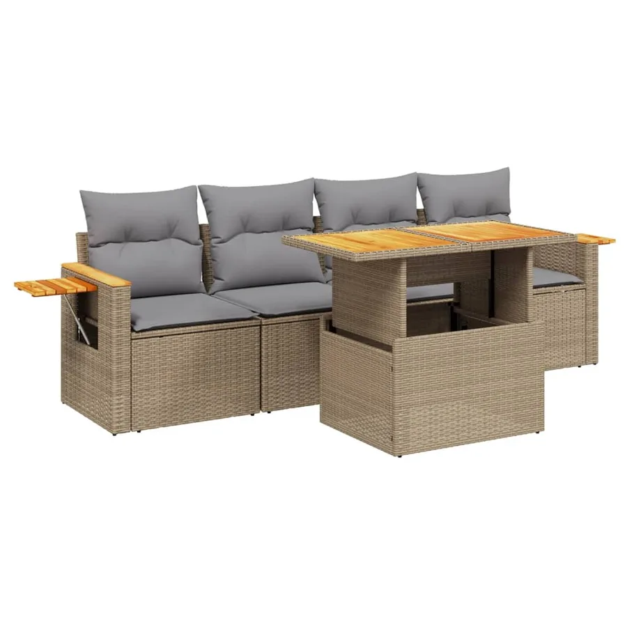 Salon de jardin avec coussins 5 pcs beige résine tressée - 2