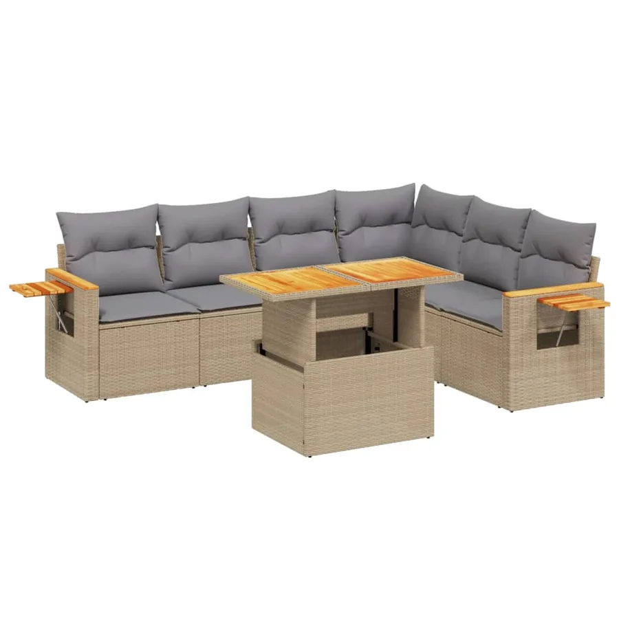 Salon de jardin avec coussins 7 pcs beige résine tressée - 2