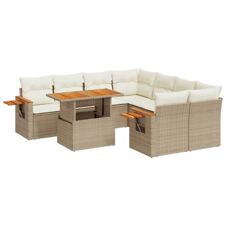 Salon de jardin avec coussins 9 pcs beige résine tressée - 2
