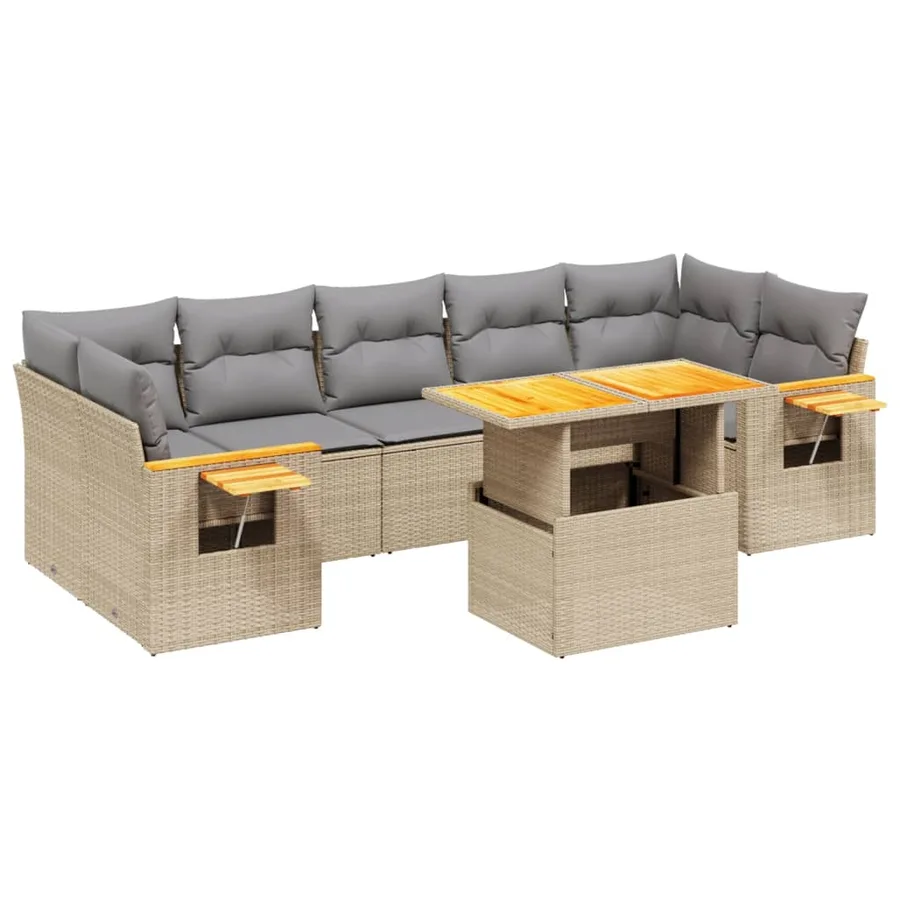 Salon de jardin avec coussins 8 pcs beige résine tressée - 2