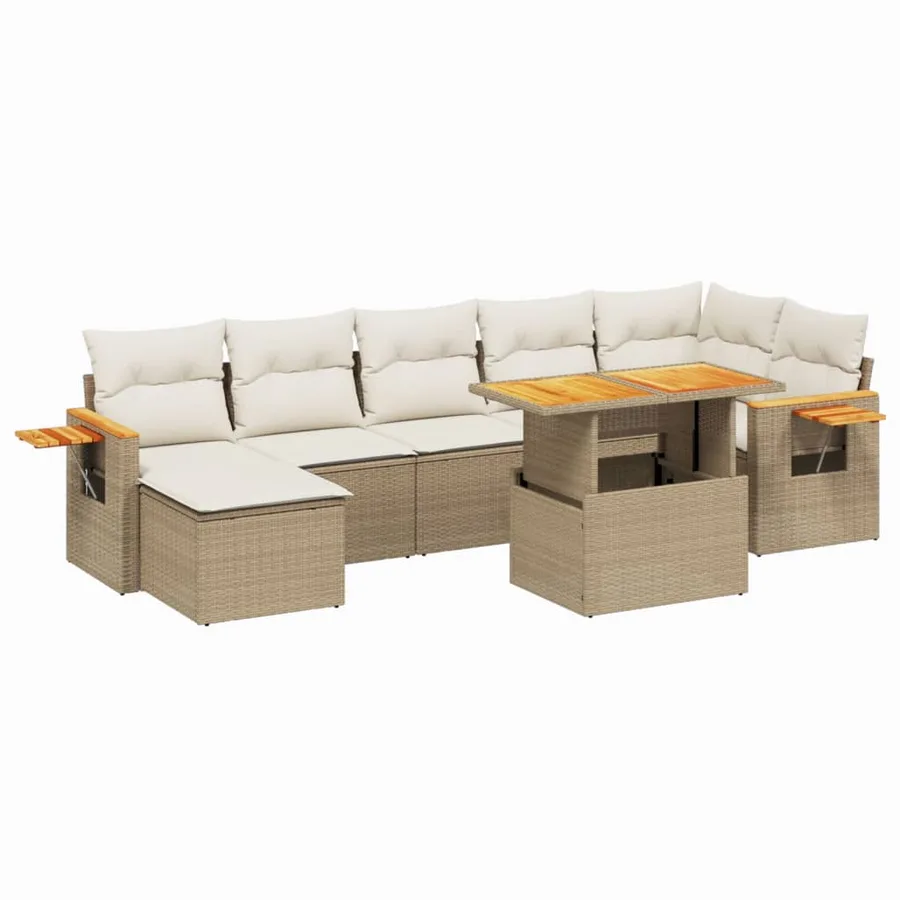 Salon de jardin avec coussins 8 pcs beige résine tressée - 2