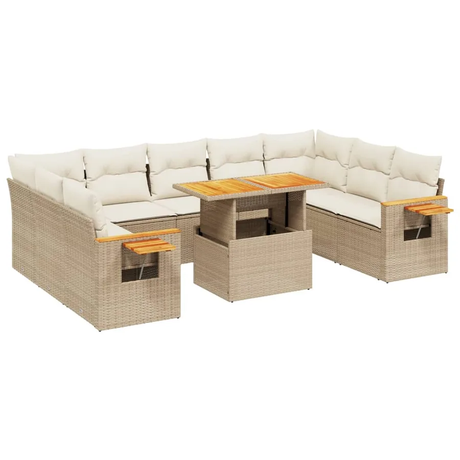 Salon de jardin 11 pcs avec coussins beige résine tressée - 2