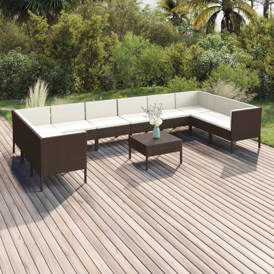 Salon de jardin 11 pcs avec coussins Résine tressée Marron