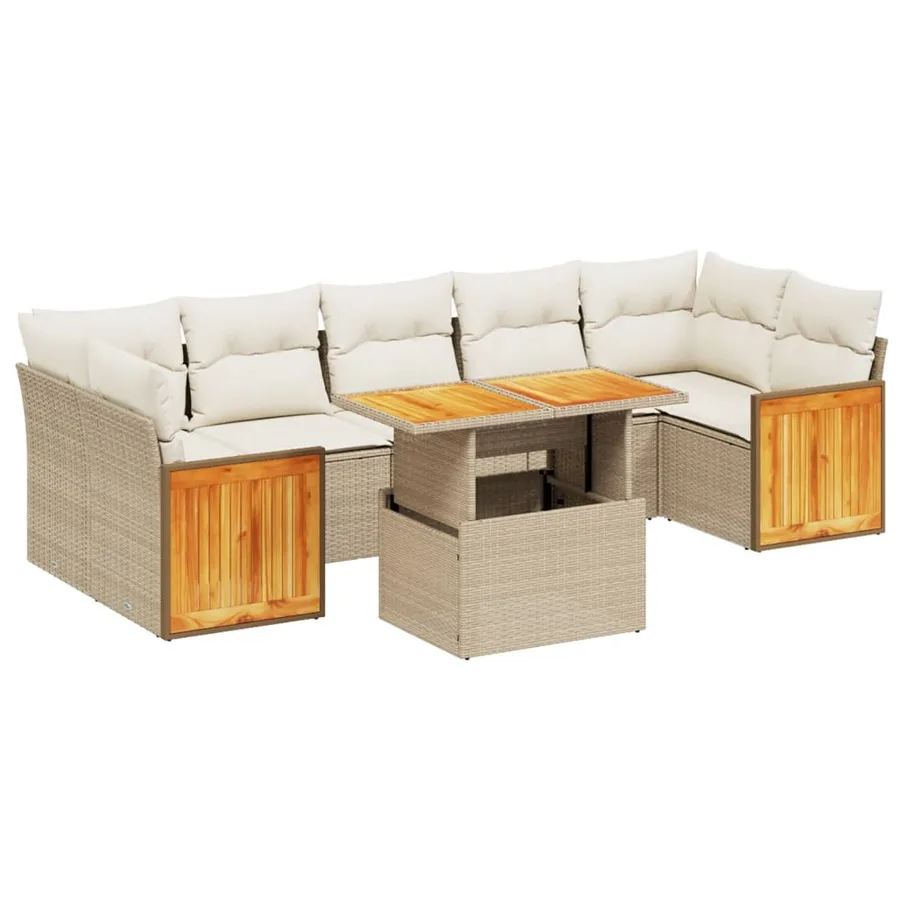 Salon de jardin avec coussins 8 pcs beige résine tressée - 2