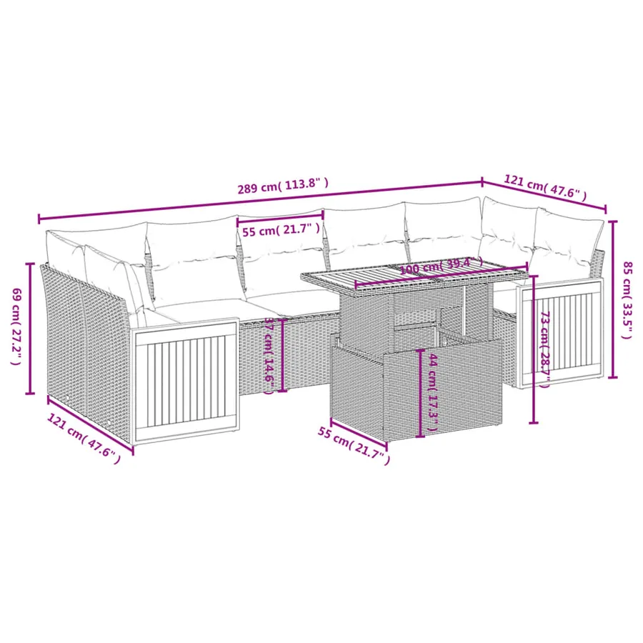 Salon de jardin avec coussins 8 pcs beige résine tressée - 3