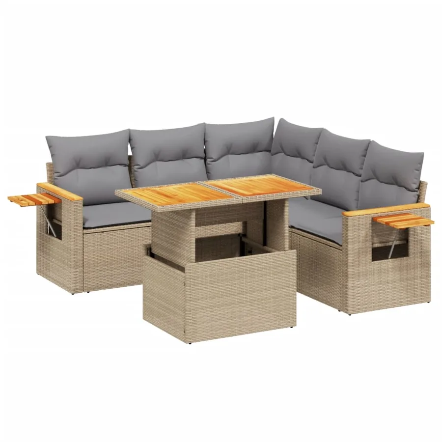 Salon de jardin avec coussins 6 pcs beige résine tressée - 2