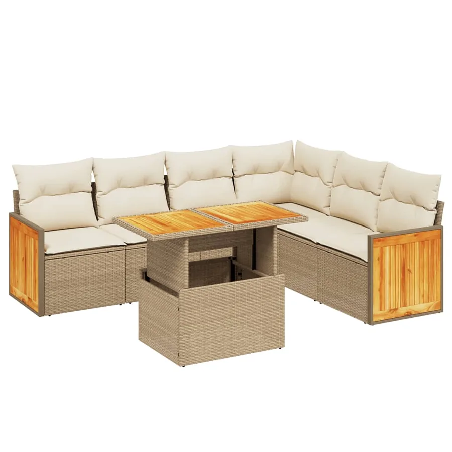 Salon de jardin avec coussins 7 pcs beige résine tressée - 2