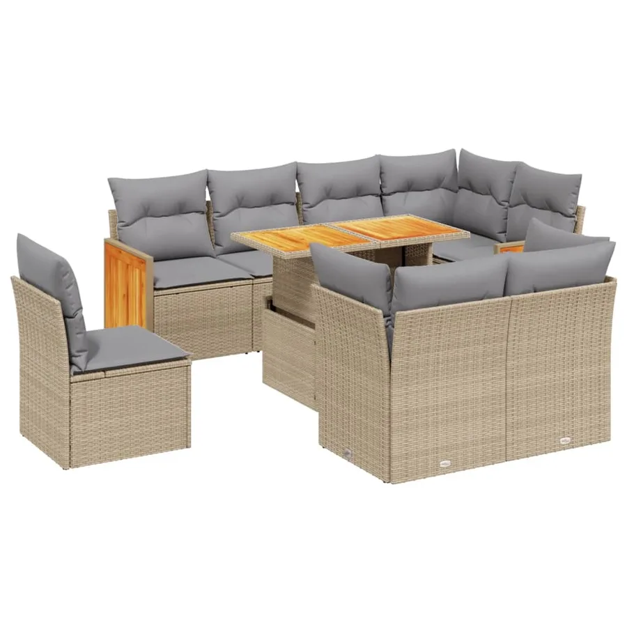 Salon de jardin avec coussins 9 pcs beige résine tressée - 2