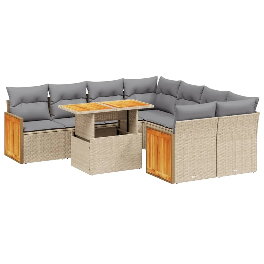 Salon de jardin avec coussins 9 pcs beige résine tressée - 2
