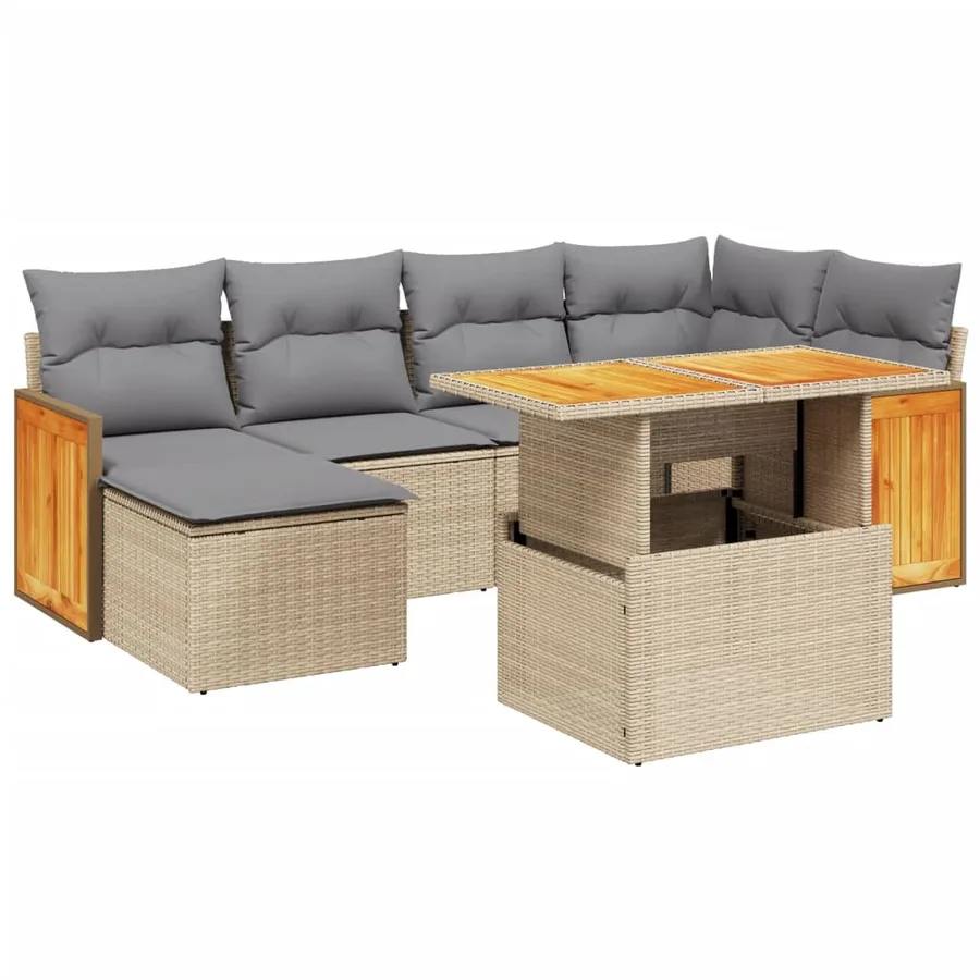 Salon de jardin avec coussins 7 pcs beige résine tressée - 2