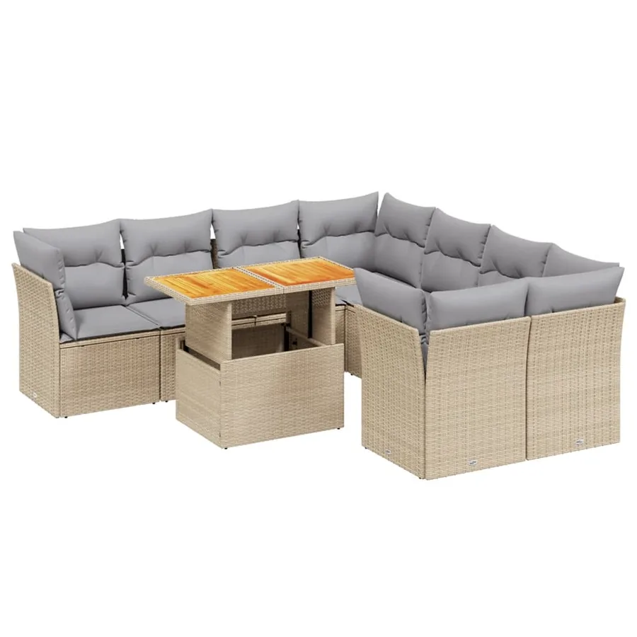 Salon de jardin avec coussins 9 pcs beige résine tressée - 2