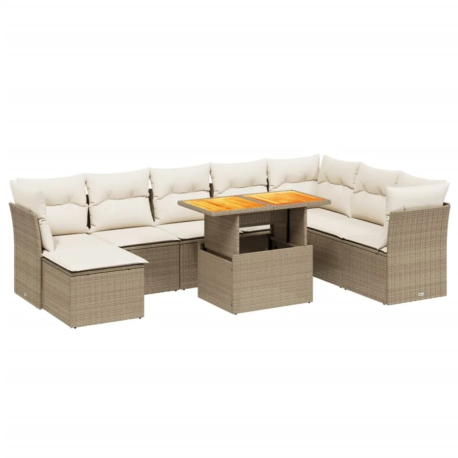 Salon de jardin avec coussins 9 pcs beige résine tressée - 2
