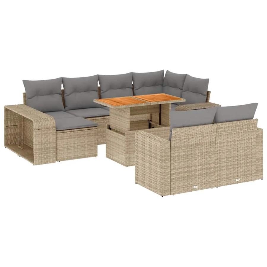 Salon de jardin 11 pcs avec coussins beige résine tressée - 2