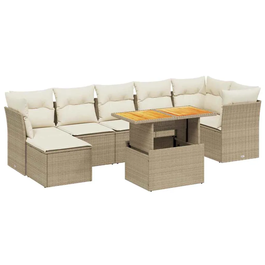 Salon de jardin avec coussins 8 pcs beige résine tressée - 2