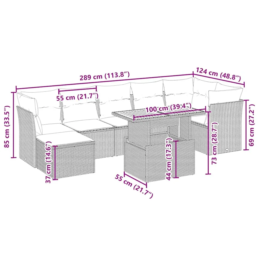 Salon de jardin avec coussins 8 pcs beige résine tressée - 4
