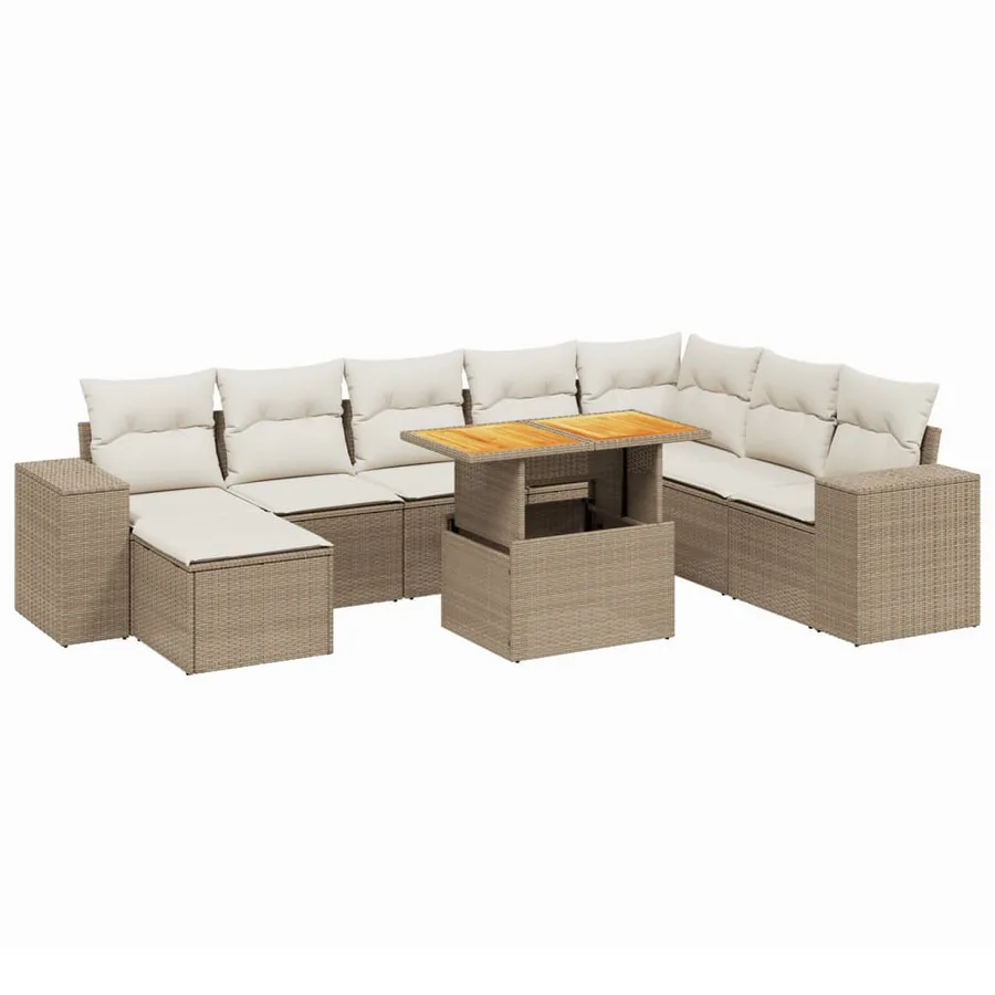 Salon de jardin avec coussins 9 pcs beige résine tressée - 2