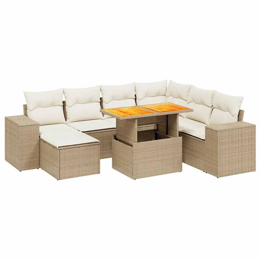 Salon de jardin avec coussins 8 pcs beige résine tressée - 2