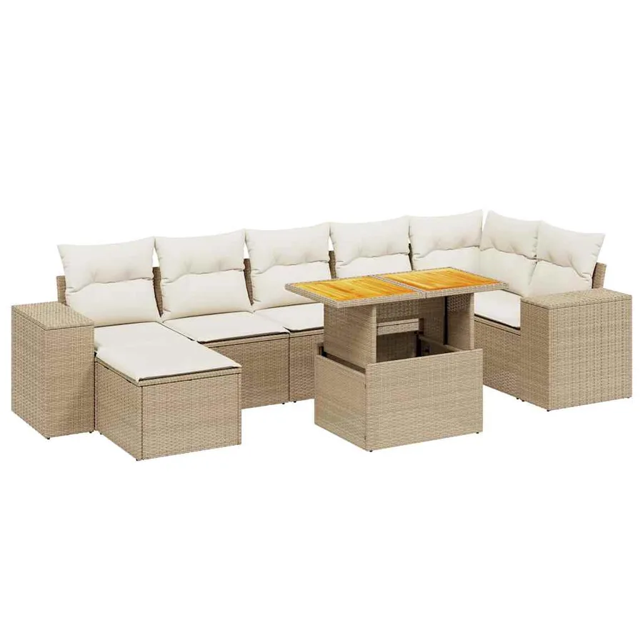 Salon de jardin avec coussins 8 pcs beige résine tressée - 2