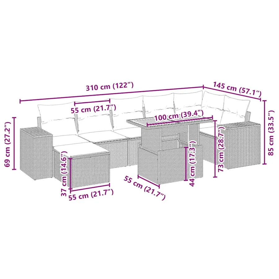 Salon de jardin avec coussins 8 pcs beige résine tressée - 4