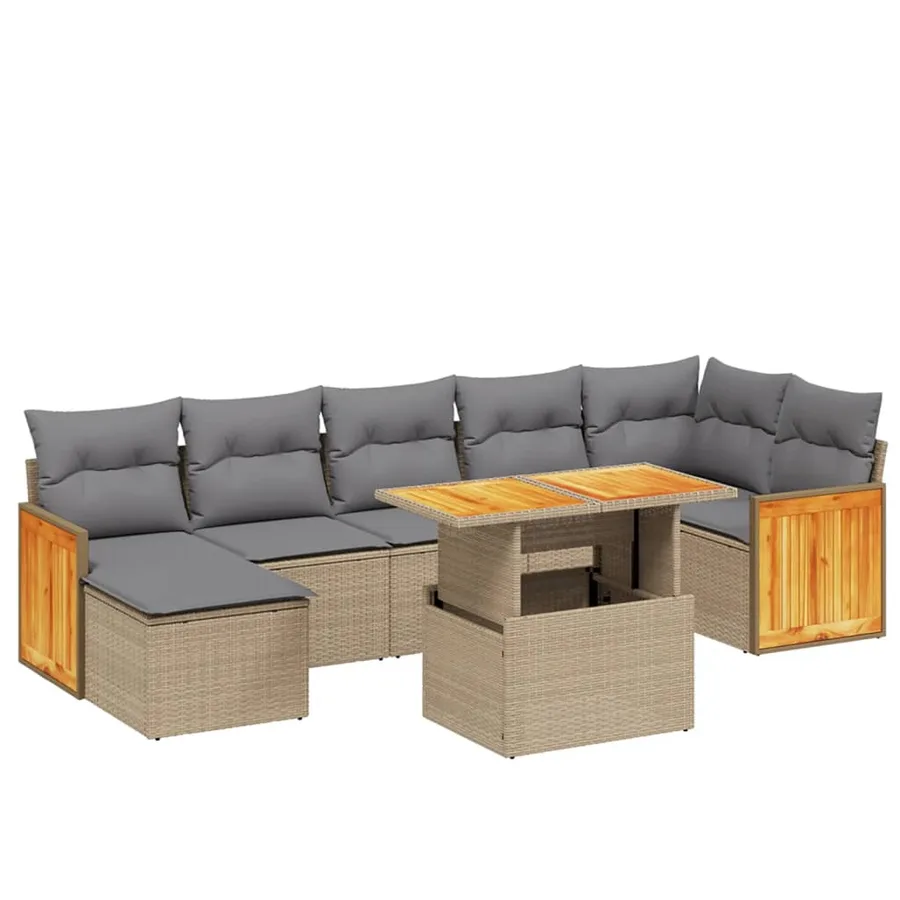 Salon de jardin avec coussins 8 pcs beige résine tressée - 2
