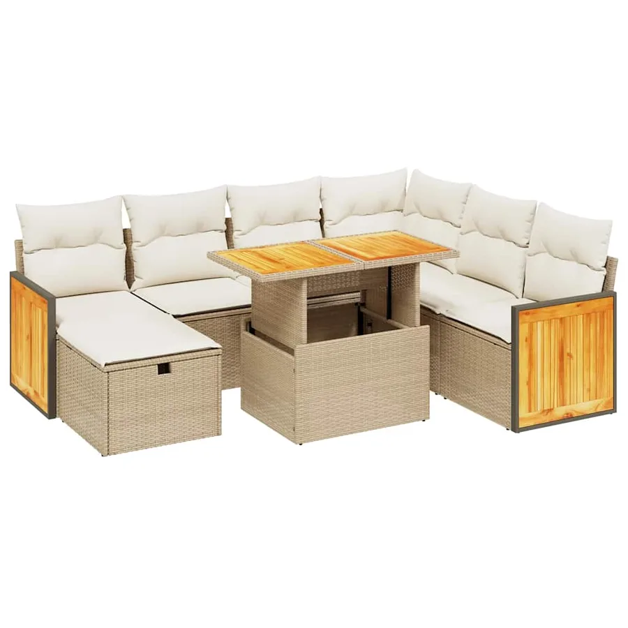 Salon de jardin avec coussins 8 pcs beige résine tressée - 2