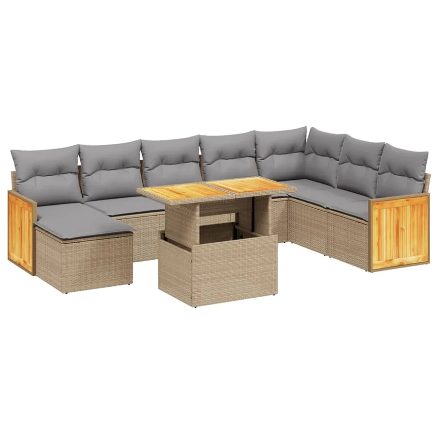Salon de jardin avec coussins 9 pcs beige résine tressée - 2