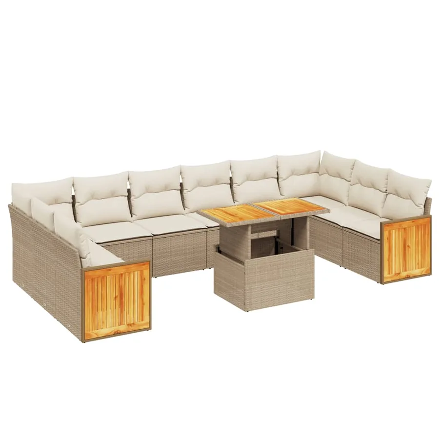 Salon de jardin 11 pcs avec coussins beige résine tressée - 2
