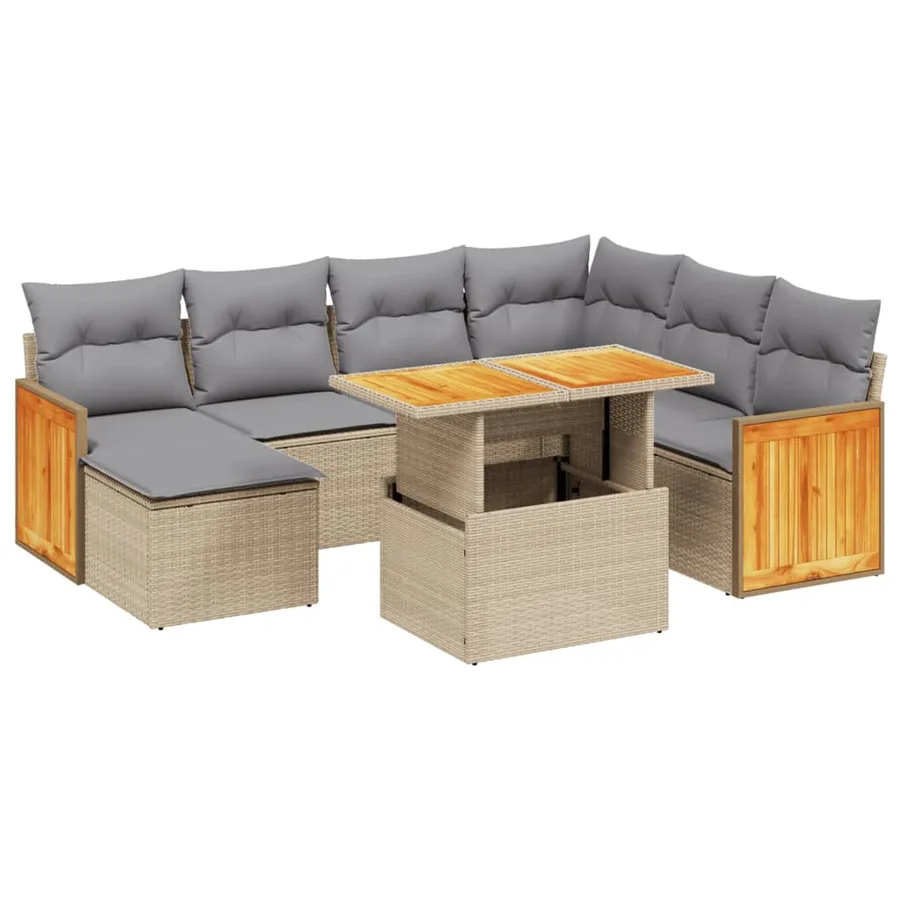 Salon de jardin avec coussins 8 pcs beige résine tressée - 2