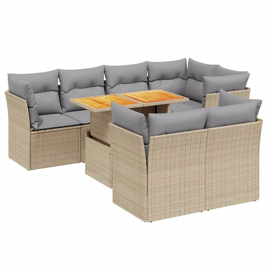 Salon de jardin avec coussins 8 pcs beige résine tressée - 2