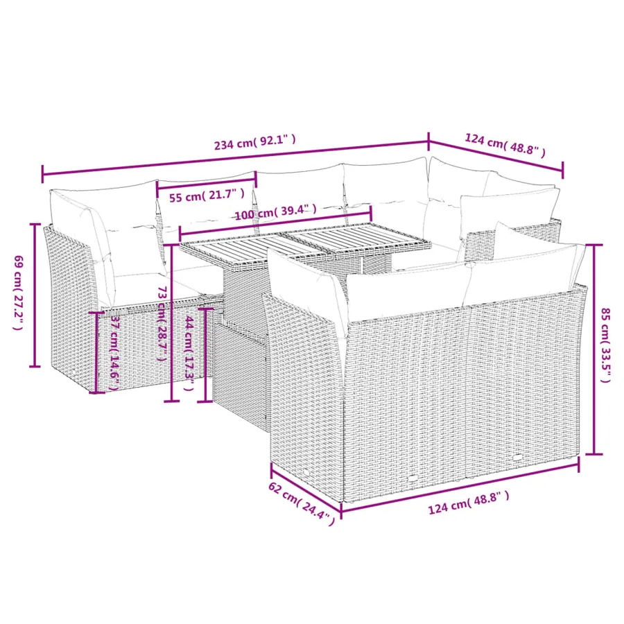 Salon de jardin avec coussins 8 pcs beige résine tressée - 3
