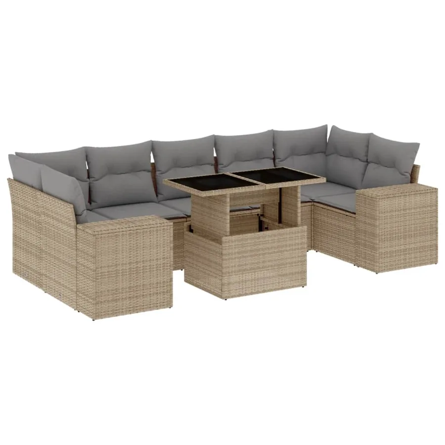 Salon de jardin avec coussins 8 pcs beige résine tressée - 2