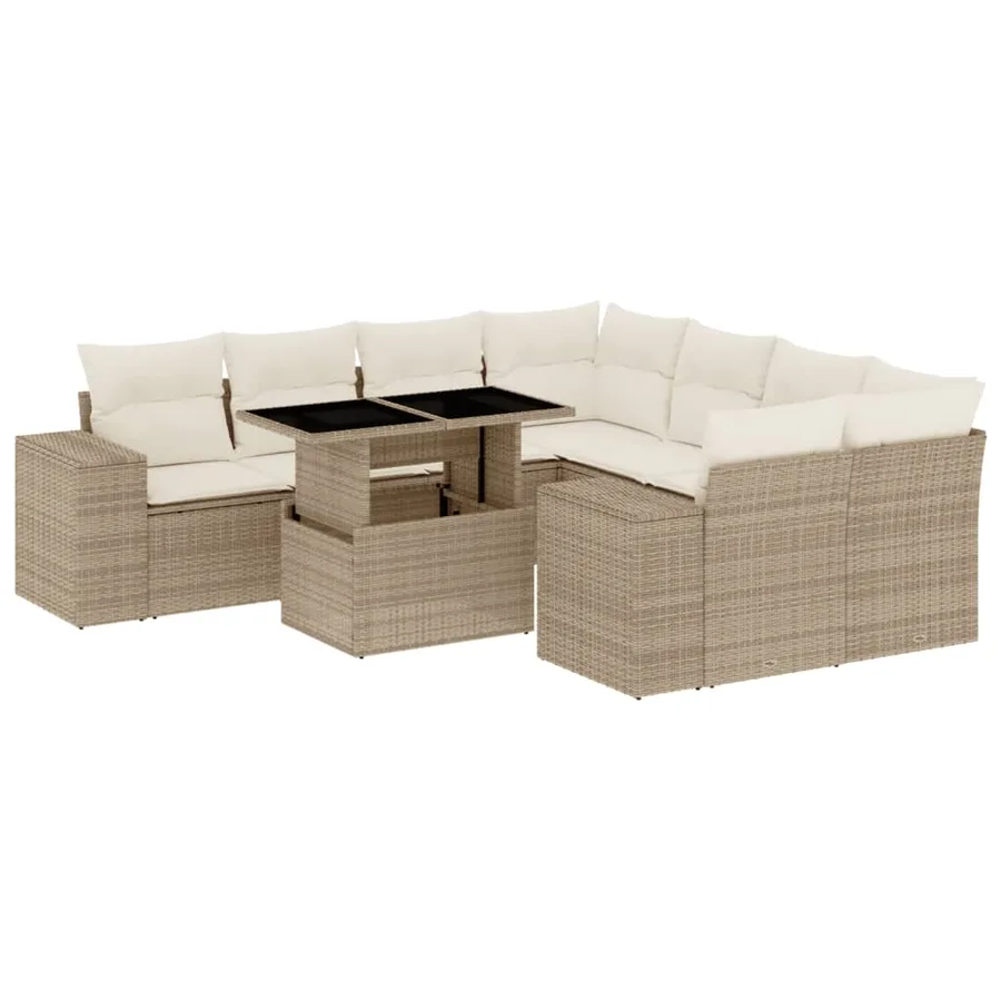 Salon de jardin avec coussins 9 pcs beige résine tressée - 2