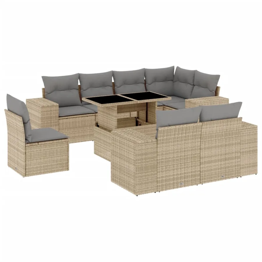 Salon de jardin avec coussins 9 pcs beige résine tressée - 2