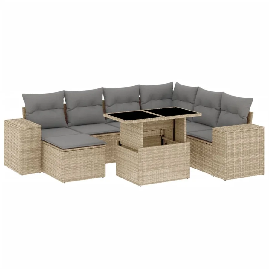Salon de jardin avec coussins 8 pcs beige résine tressée - 2