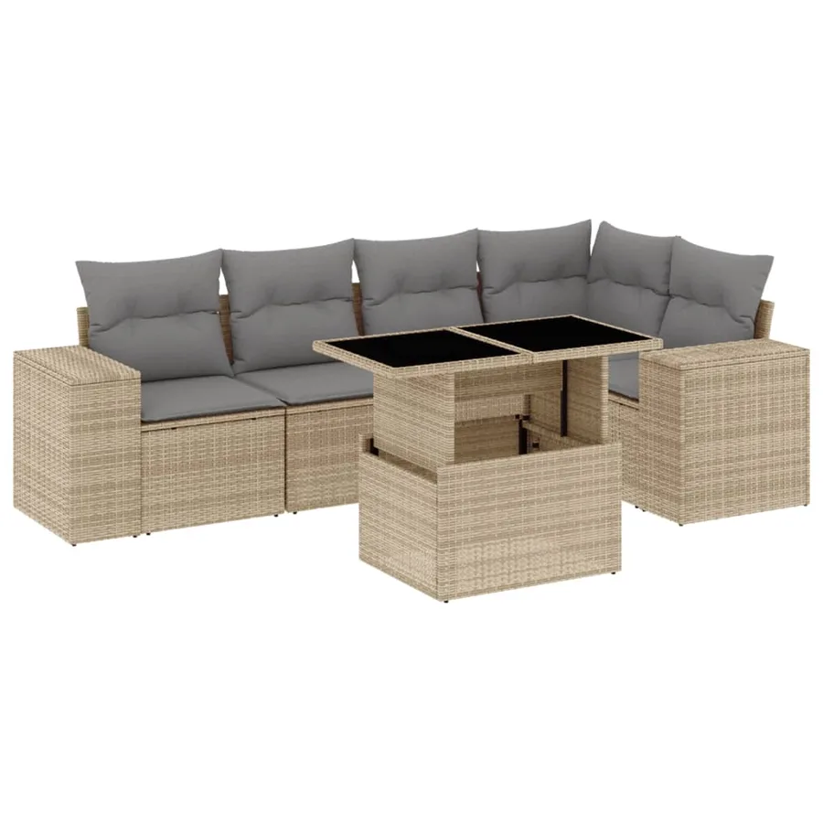 Salon de jardin avec coussins 6 pcs beige résine tressée - 2