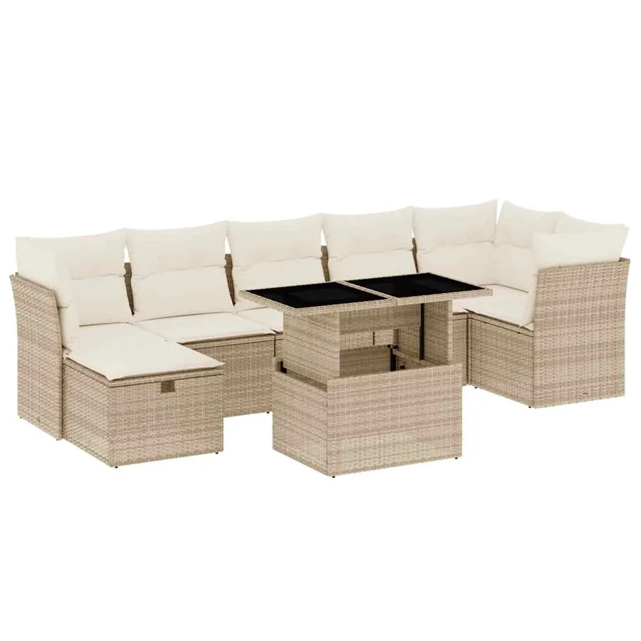 Salon de jardin avec coussins 8 pcs beige résine tressée - 2