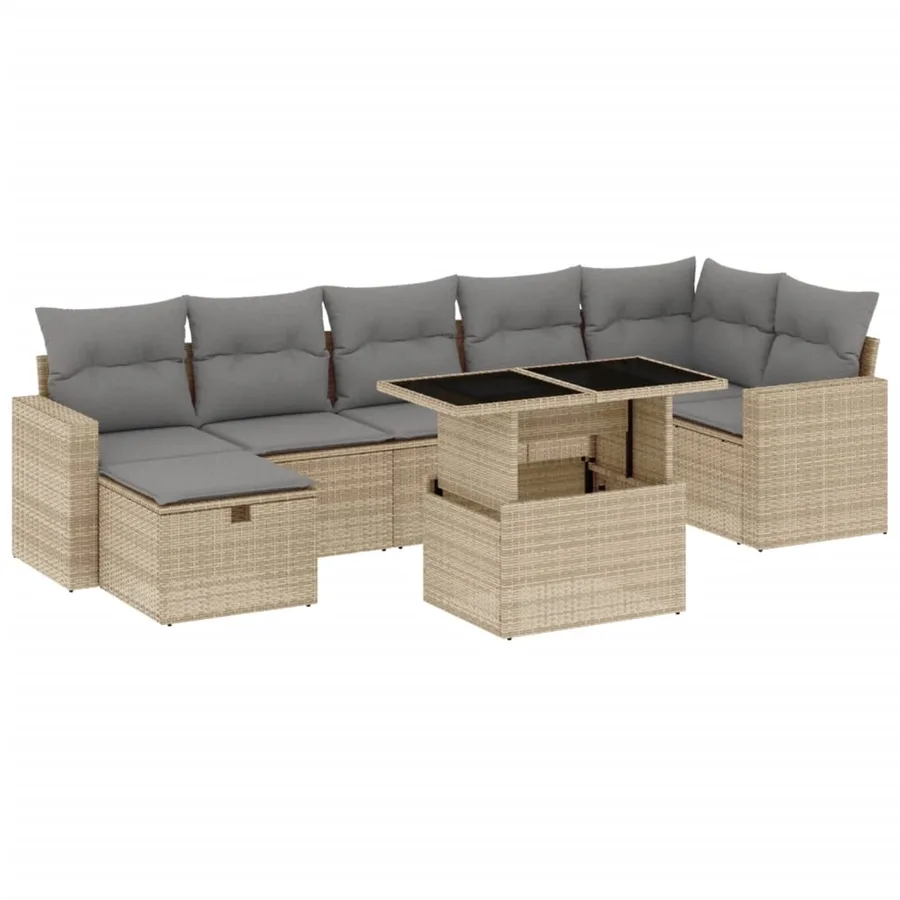 Salon de jardin avec coussins 8 pcs beige résine tressée - 2