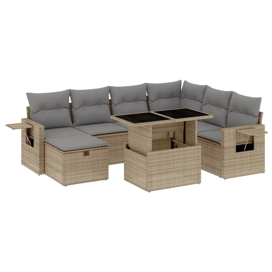 Salon de jardin avec coussins 8 pcs beige résine tressée - 2