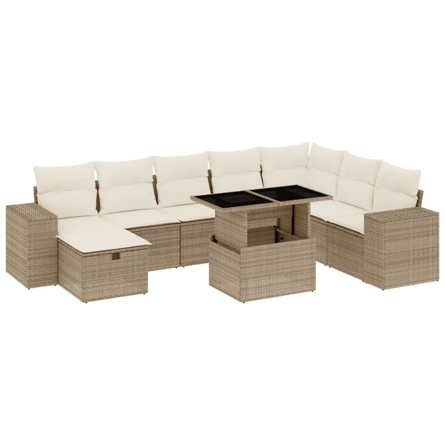 Salon de jardin avec coussins 9 pcs beige résine tressée - 2