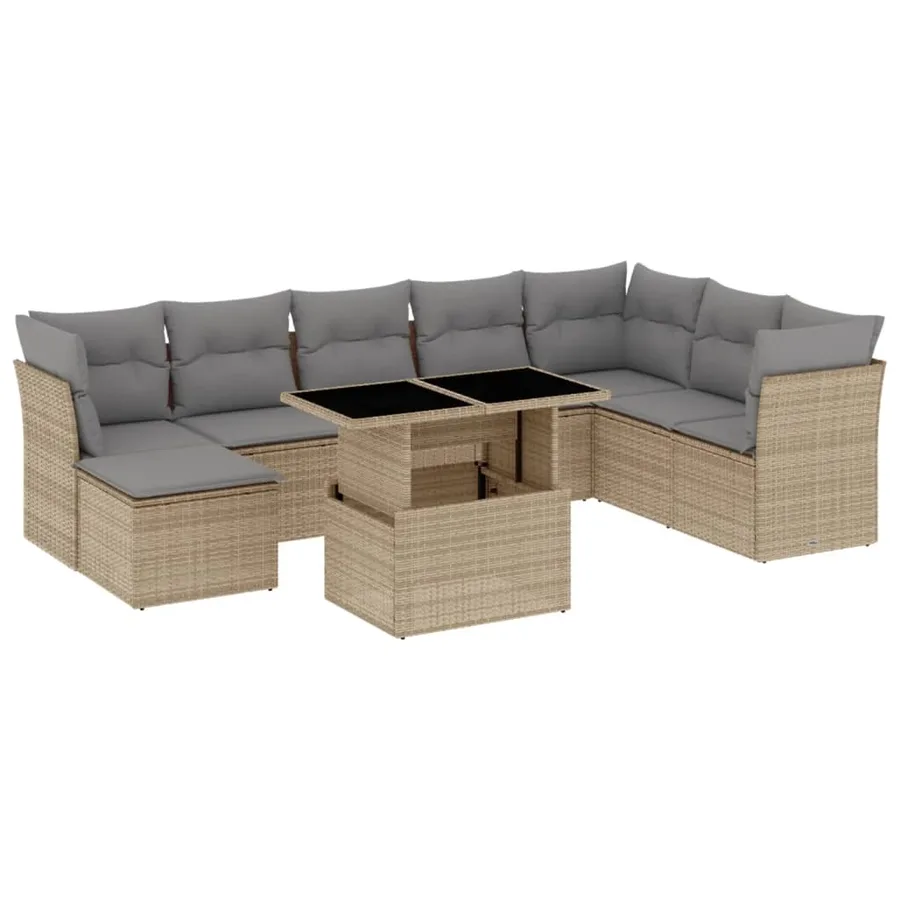 Salon de jardin avec coussins 9 pcs beige résine tressée - 2