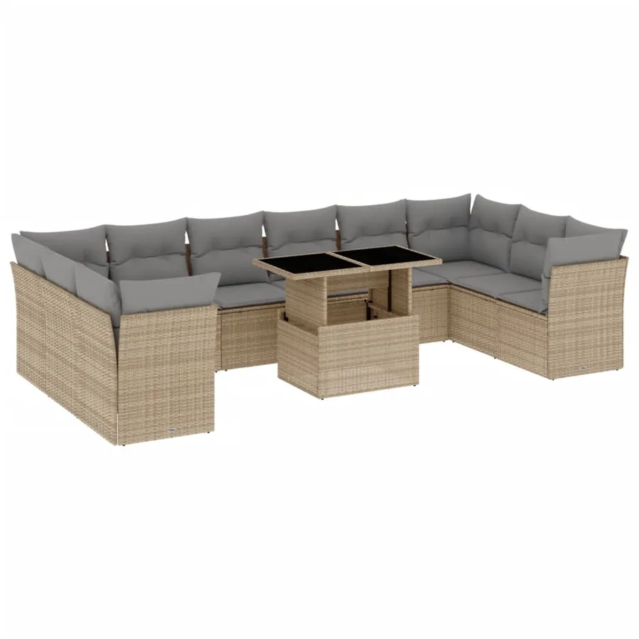 Salon de jardin 11 pcs avec coussins beige résine tressée - 2