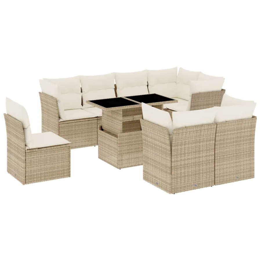 Salon de jardin avec coussins 9 pcs beige résine tressée - 2